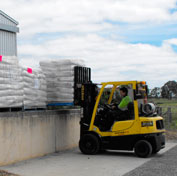 Wrapped pallets ready for storage at Frances Seeds