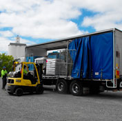 Loading a truck with a fork lift at Frances Seeds